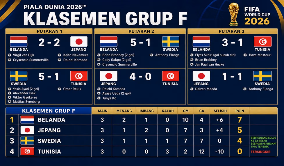Klasemen Terbaru Grup D, E dan F Piala Dunia 2026